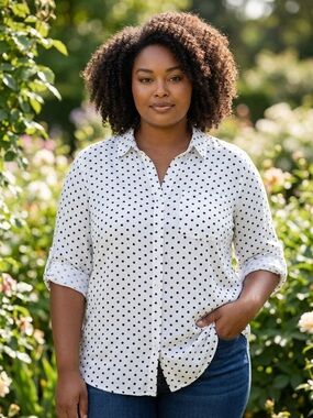 VELVET HEART plus size White Polka Dot Button-Up Blouse size 2x